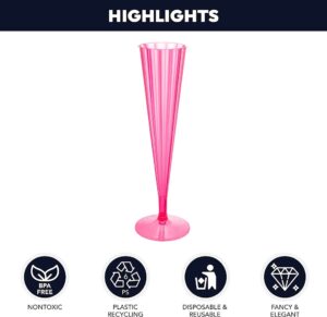 Party Essentials 20Count Hard Plastic Twopiece 5 oz Champagne Flutes, Neon Pink