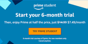 Amazon Prime Student Trial Page